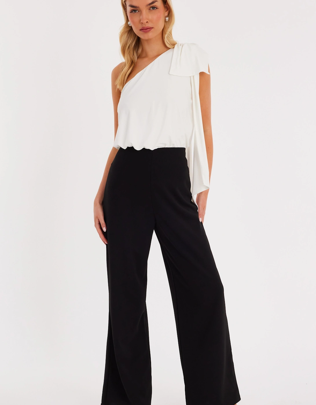 Black and White One Shoulder Bow Detail Jumpsuit, 2 of 1