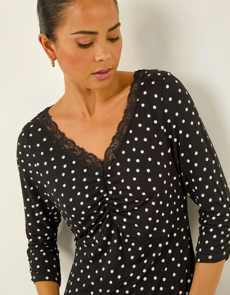Petite Polka Dot Lace Trim Dress