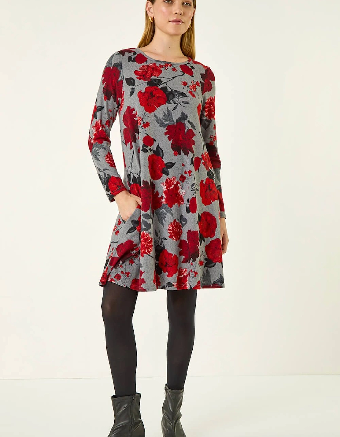 Rose Print Stretch Swing Dress, 2 of 1