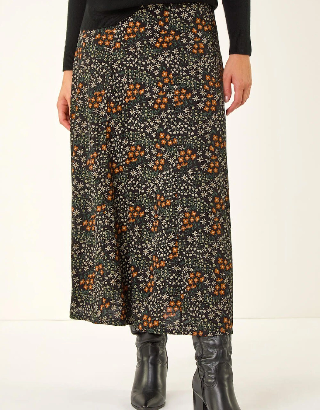 Ditsy Floral Print Stretch Midi Skirt, 2 of 1