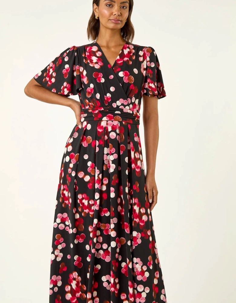 Spot Print Wrap Midi Dress