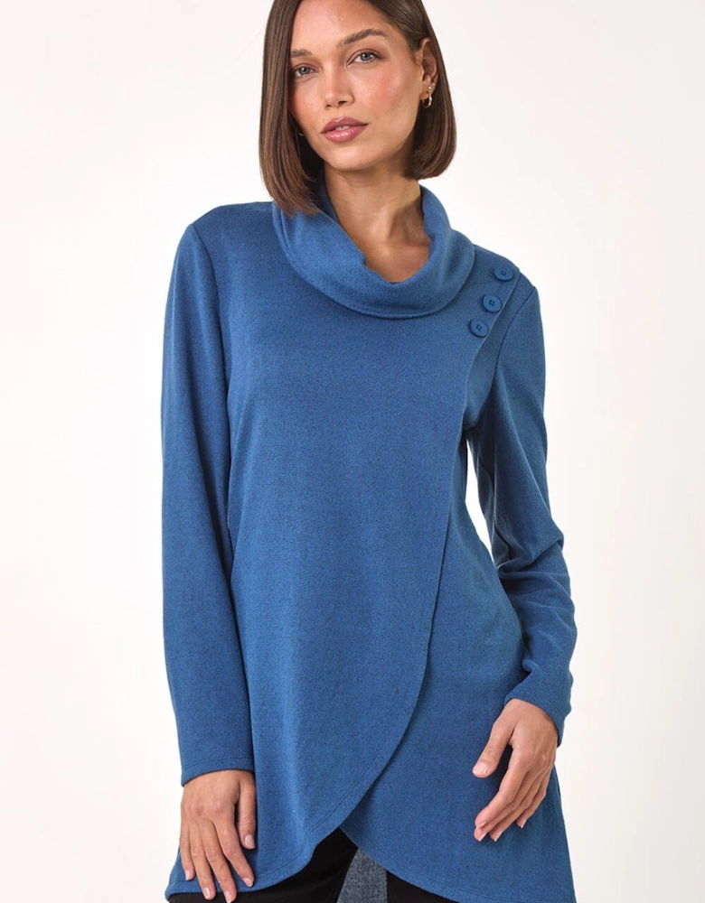 Wrap Front Cowl Neck Top
