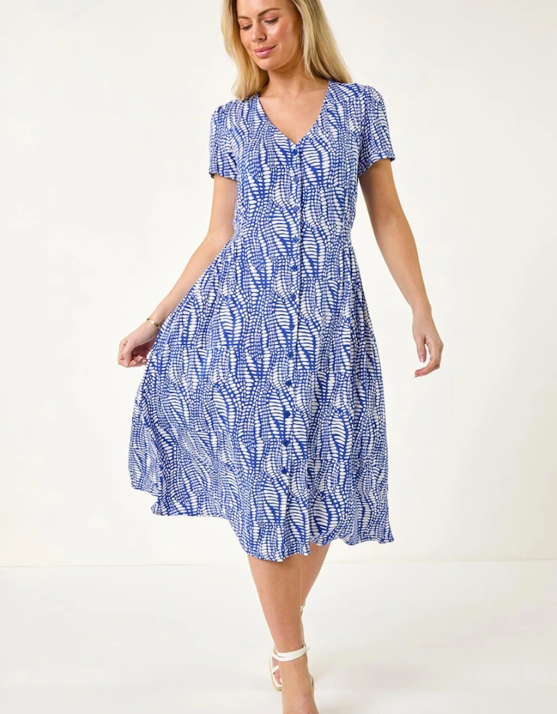 Petite Shirred Waist Button Dress