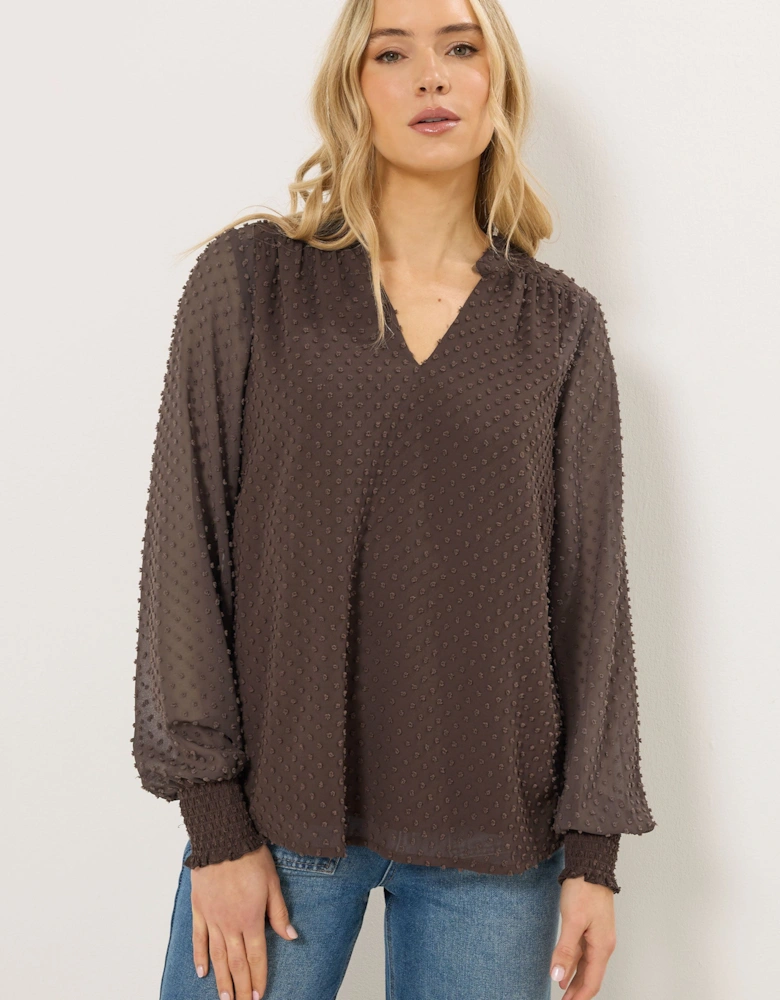 Tall Dobby Spot Shirred Cuff Top