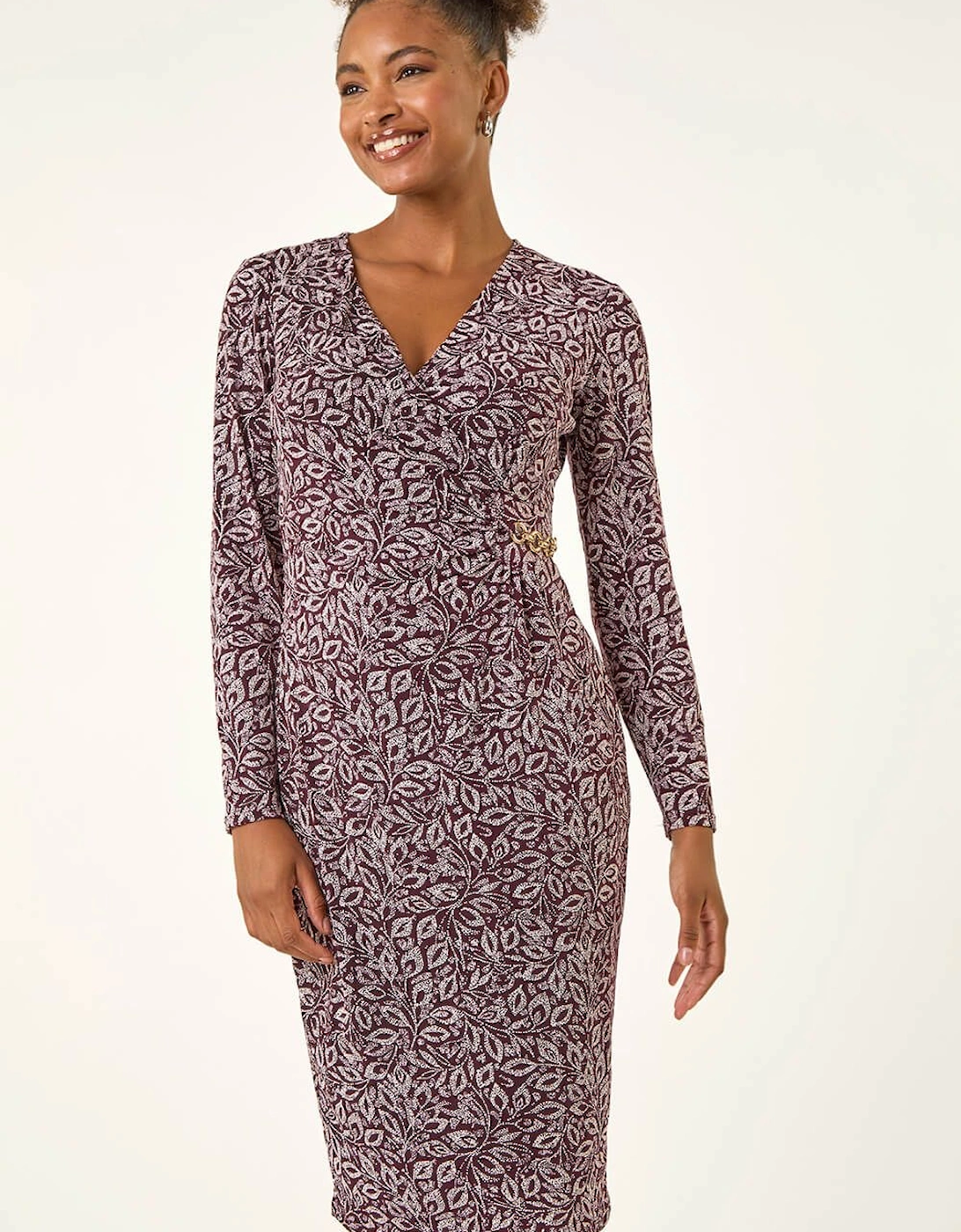 Leaf Print Chain Detail Midi Dress, 2 of 1