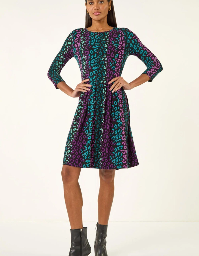 Animal Print Panel Stretch Dress