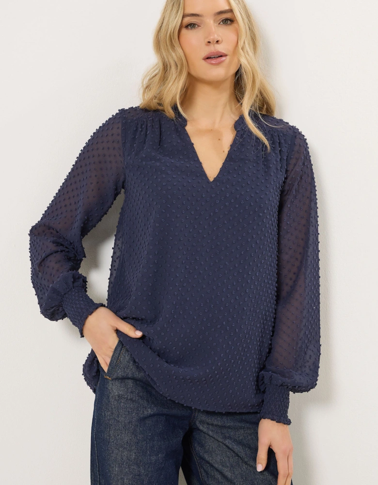 Tall Dobby Spot Shirred Cuff Top