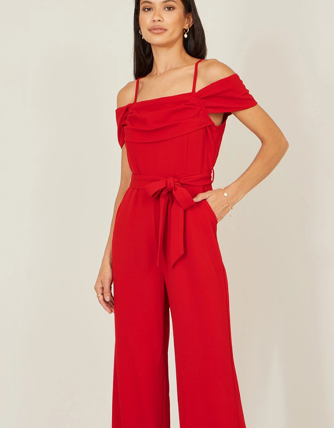Red Stretch Bardot Jumpsuit, 2 of 1