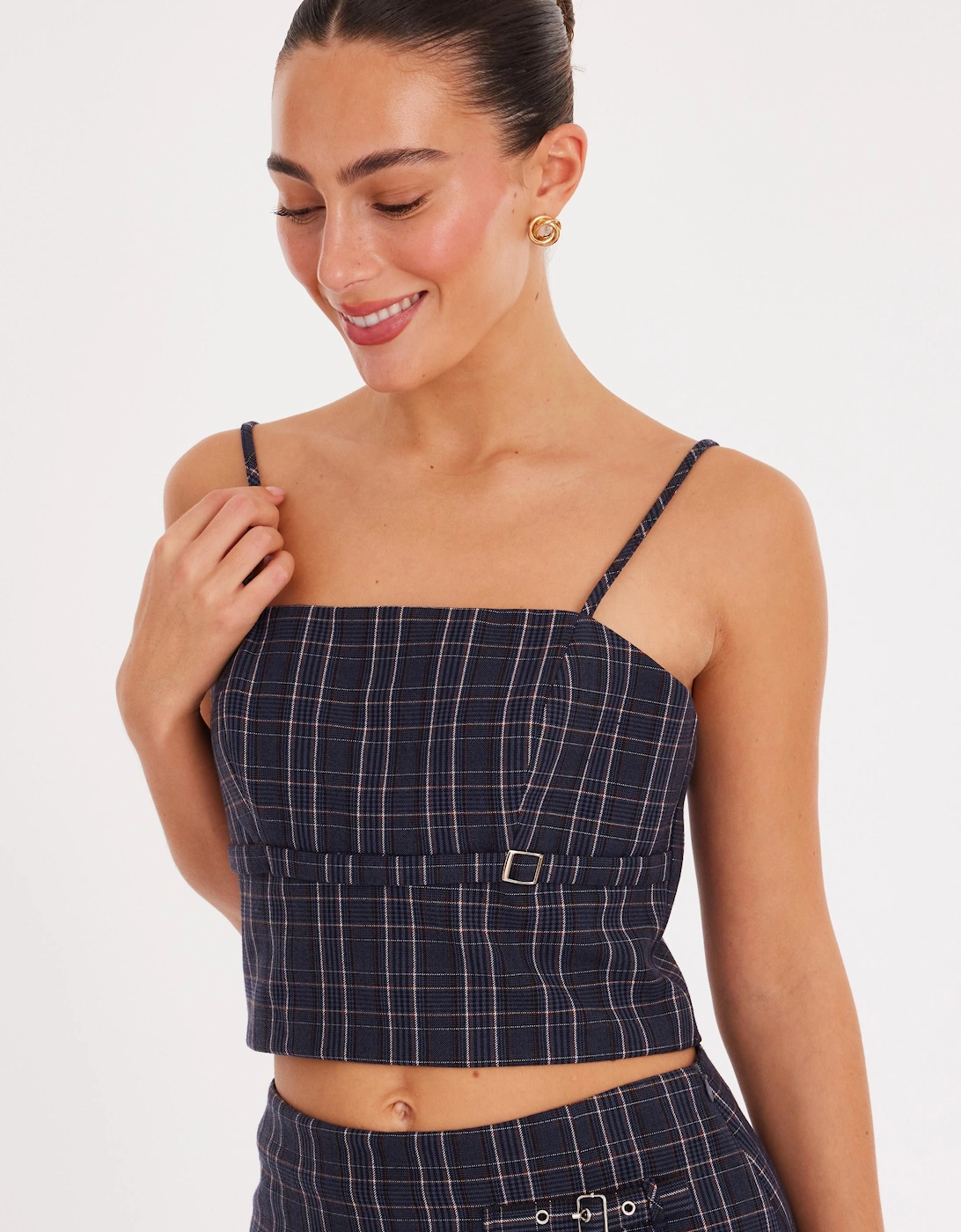 Blue Checked Buckle Detail Crop Top, 2 of 1