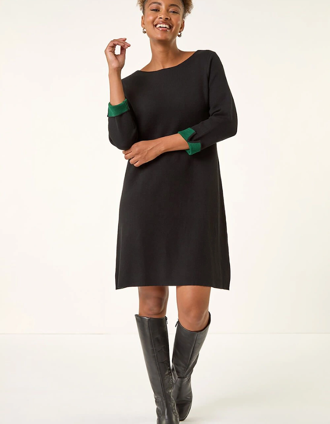 Contrast Sleeve Knitted Shift Dress, 2 of 1