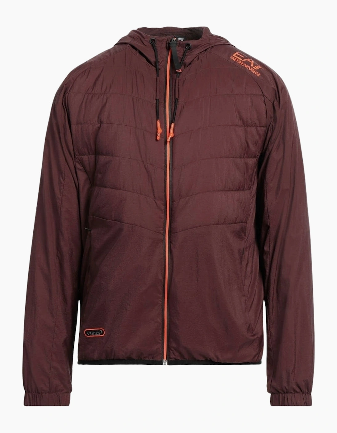Emporio Armani Men's Red Ea7 Lightweight Hooded Bitter Chocolate Bomber Jacket  44/Regular Xxl