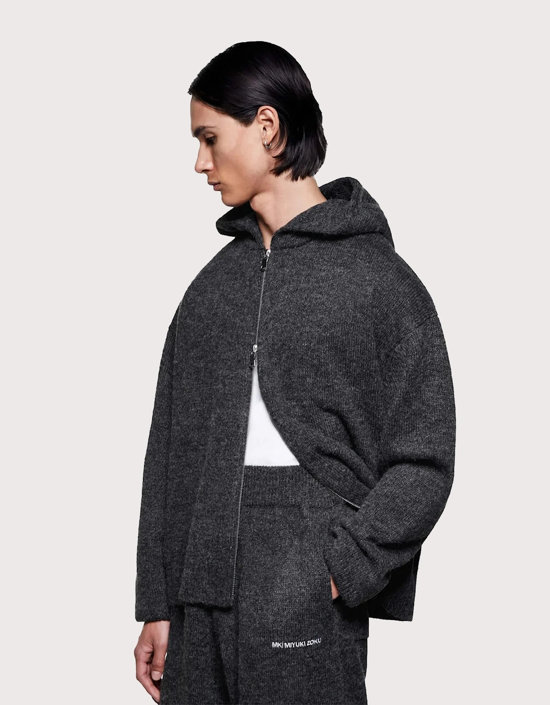 Mohair Blend Knit Zip Through Hoodie