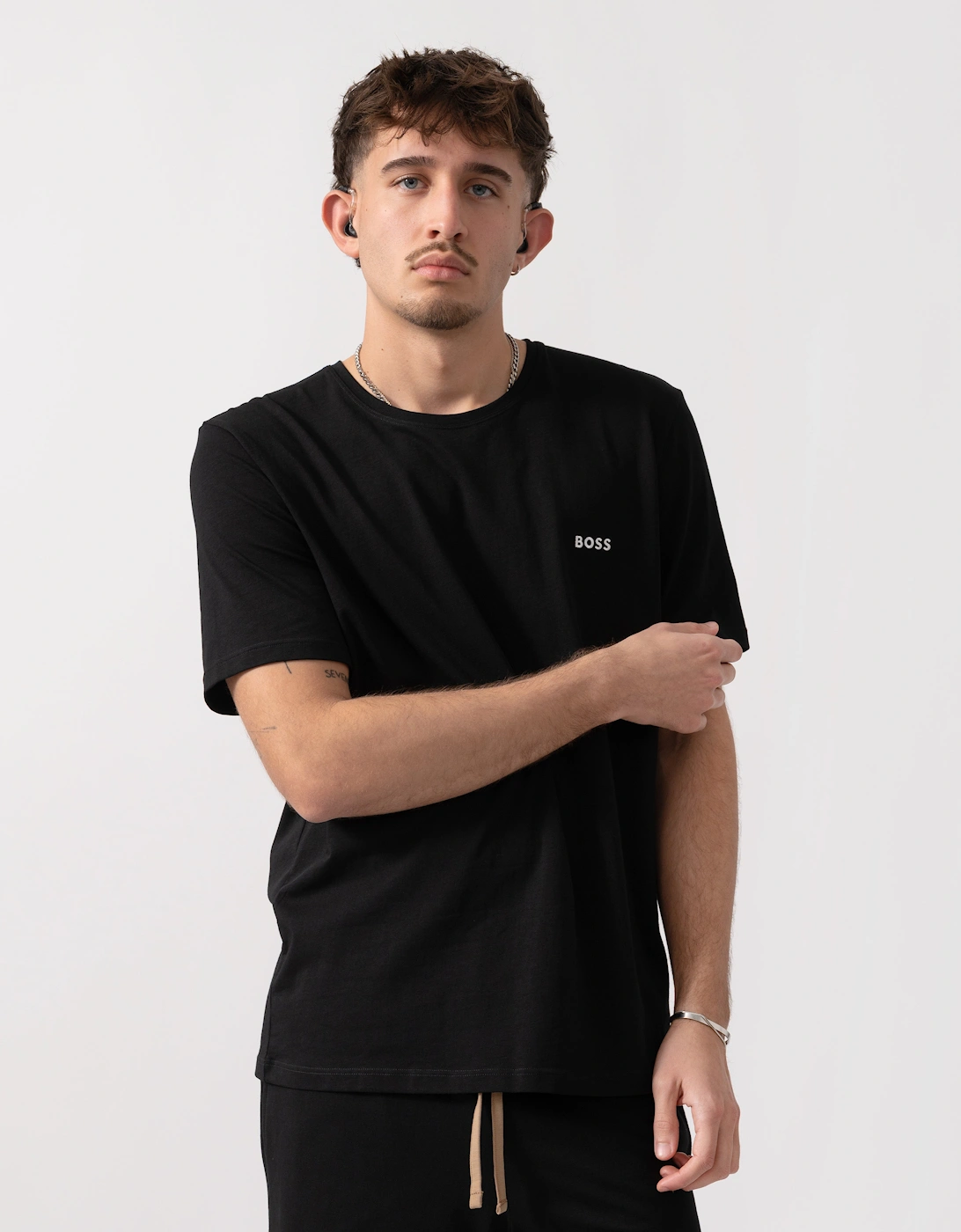 BOSS Orange Mix & Match Mens Loungewear T-Shirt with Embroidered Logo - Black 001