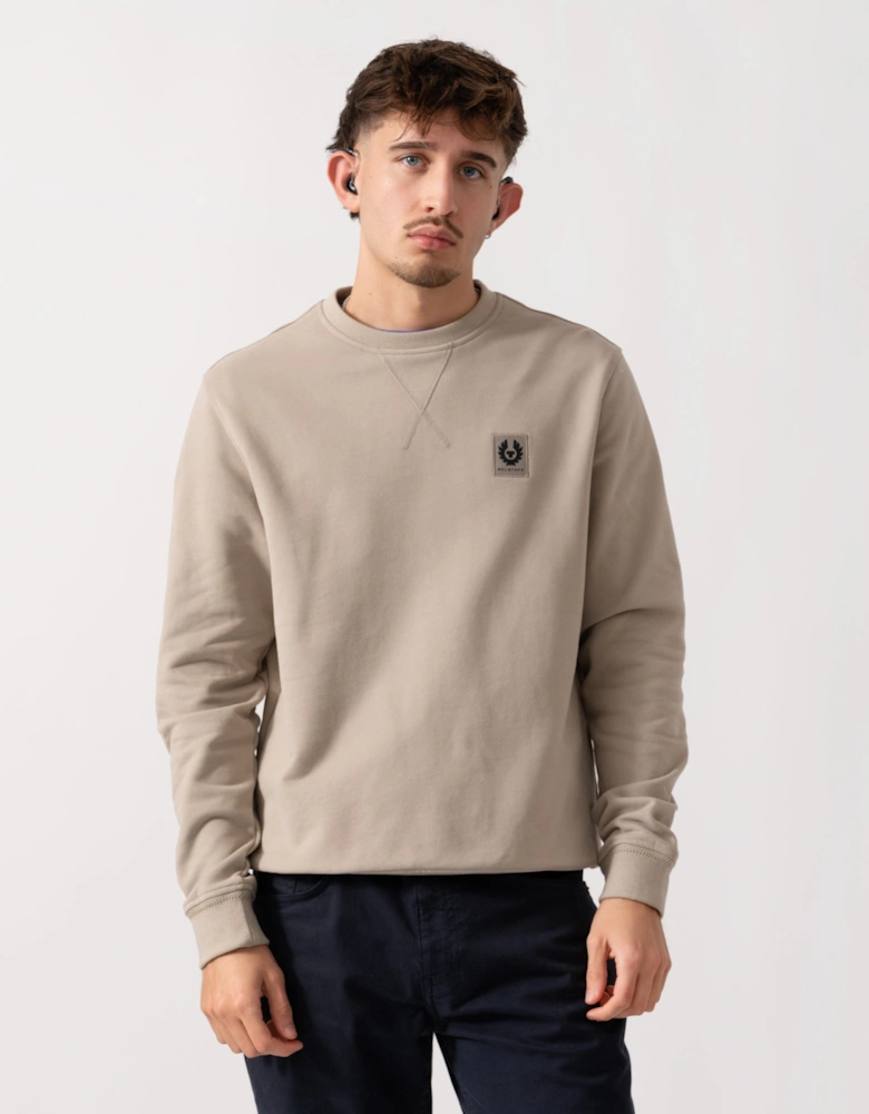 Mens Crew Neck Sweatshirt With Logo Patch - Dark Sand