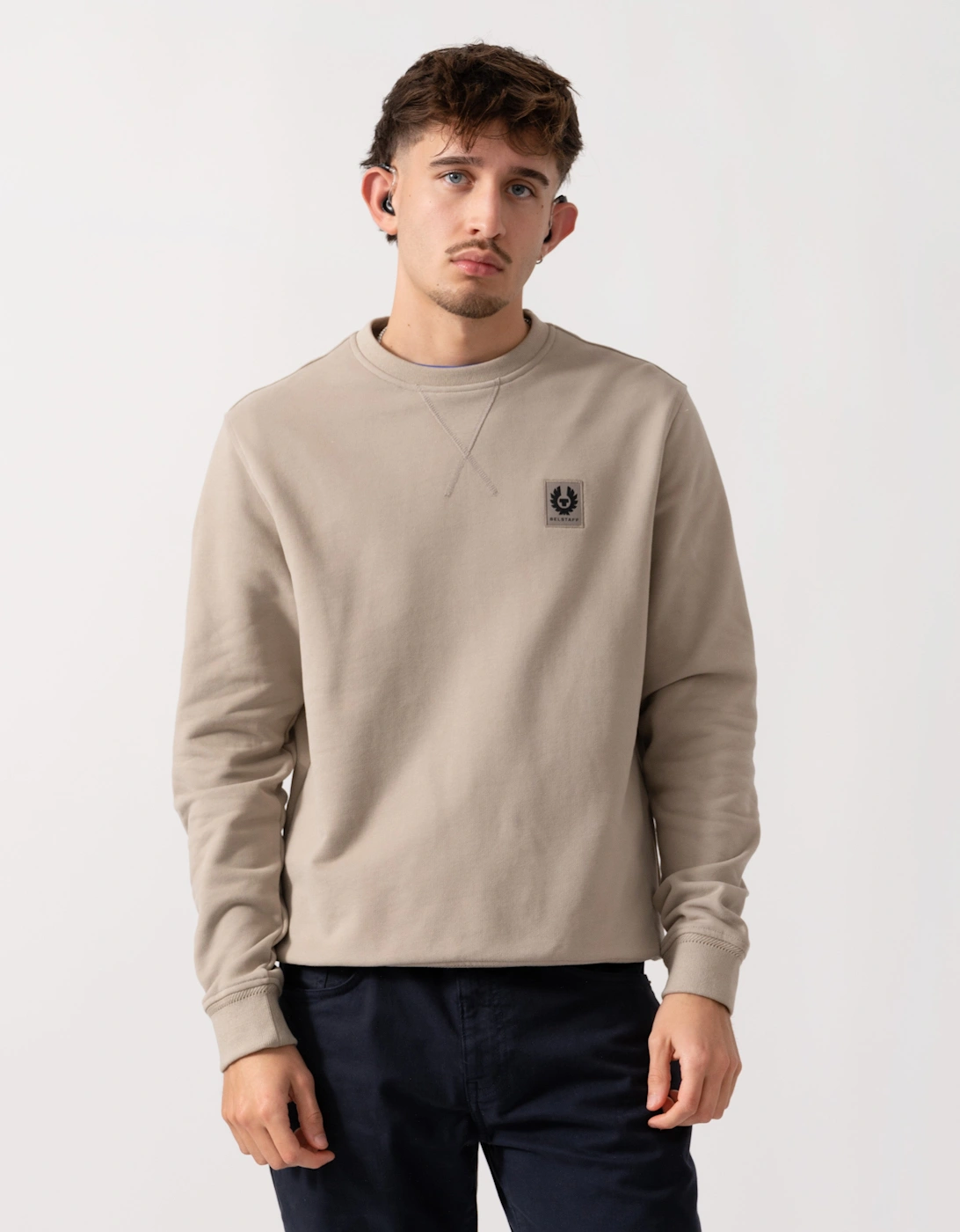 Mens Crew Neck Sweatshirt With Logo Patch - Dark Sand, 5 of 4