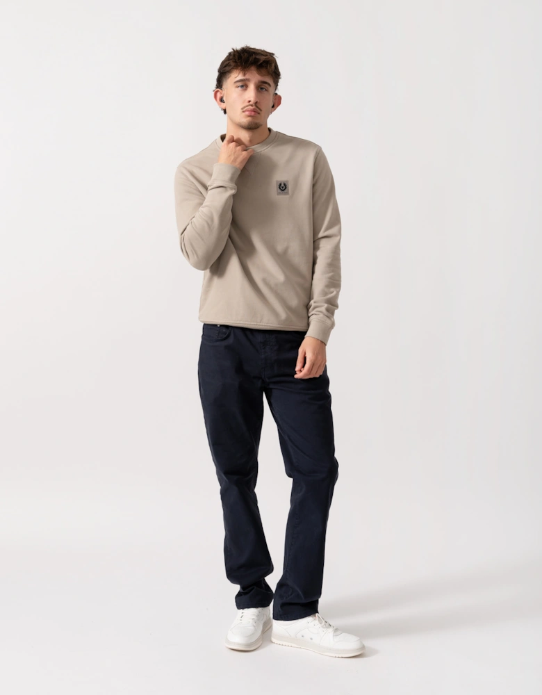Mens Crew Neck Sweatshirt With Logo Patch - Dark Sand
