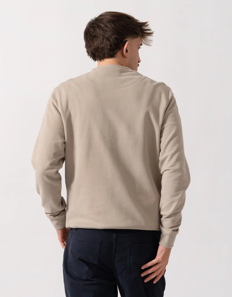 Mens Crew Neck Sweatshirt With Logo Patch - Dark Sand