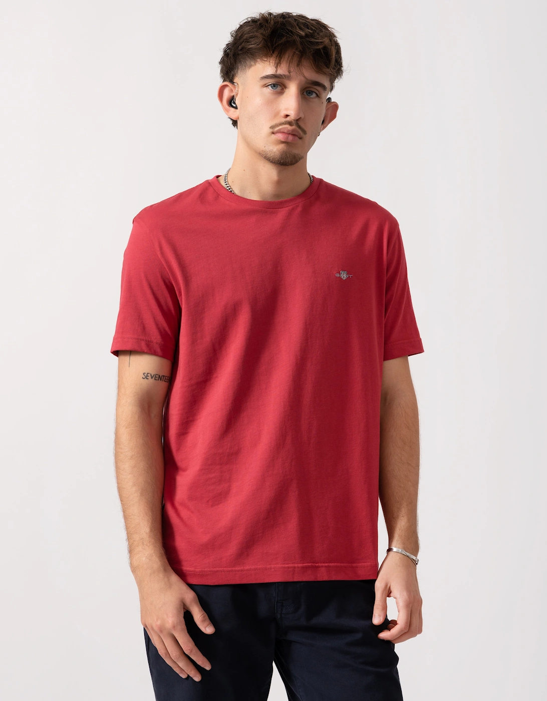 Mens Regular Fit Short Sleeve Shield Logo T-Shirt - 609 Muted Red, 5 of 4