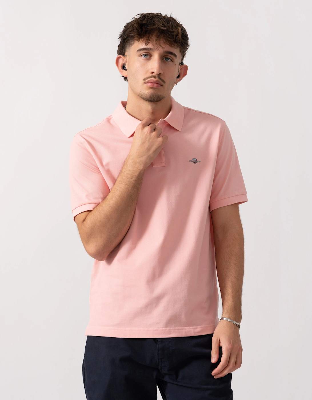 Gant Men's Pink Regular Fit Short Sleeve Shield Logo Pique Polo - 671 Bubblegum  42 Xl