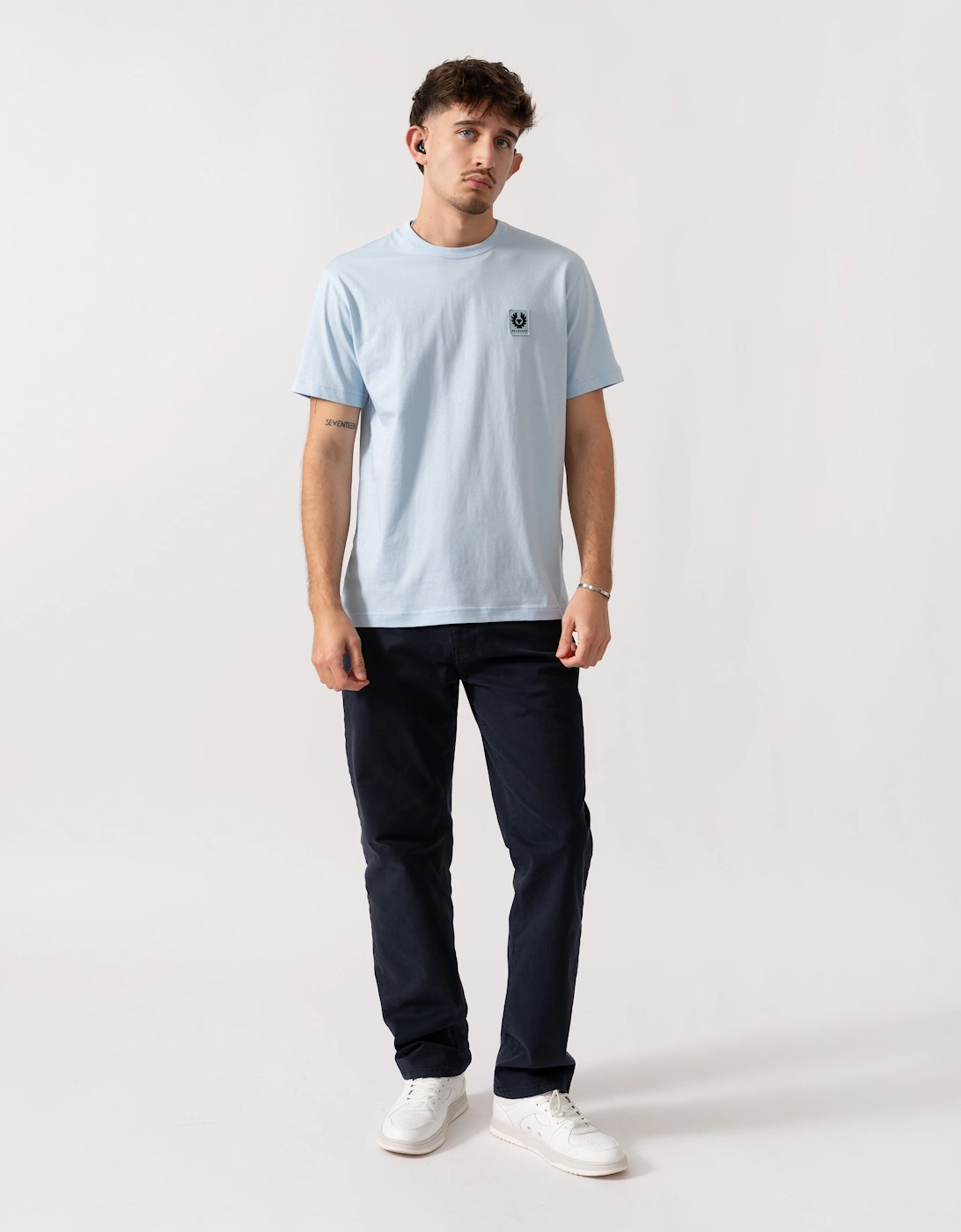 Short Sleeved Mens Logo Patch T-Shirt  - Sky Blue