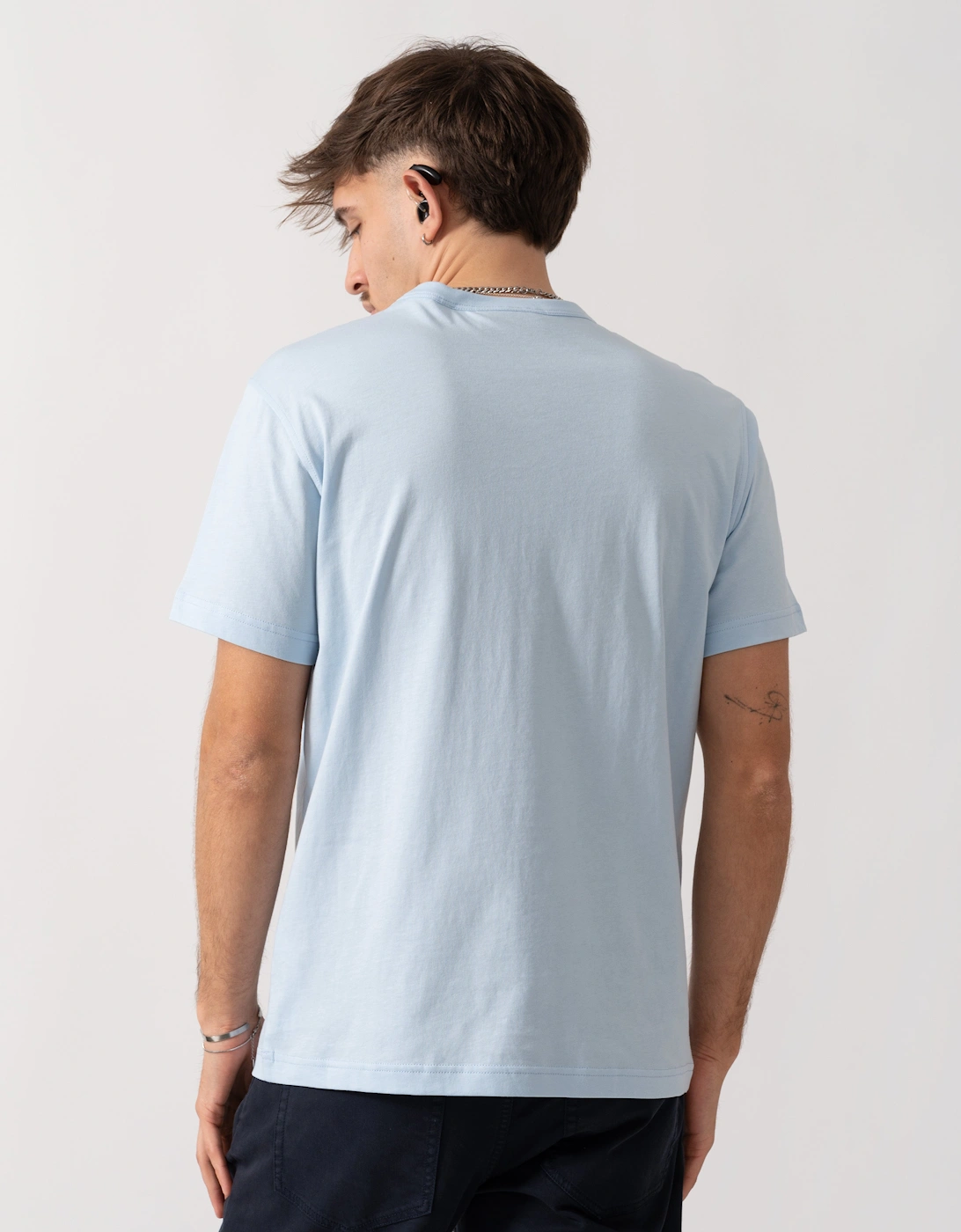 Short Sleeved Mens Logo Patch T-Shirt  - Sky Blue