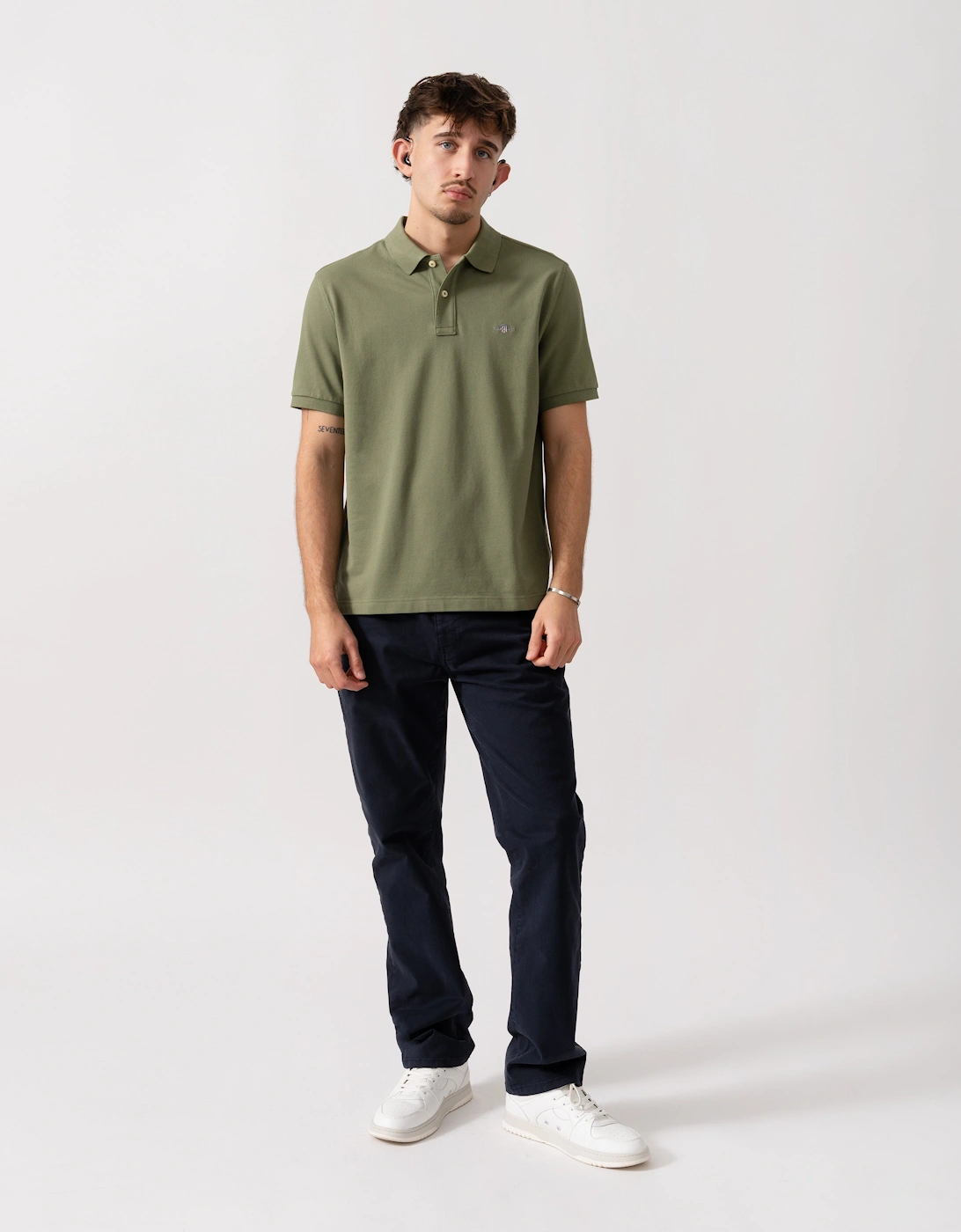 Mens Regular Fit Short Sleeve Shield Logo Pique Polo - 379 Dry Herb Green