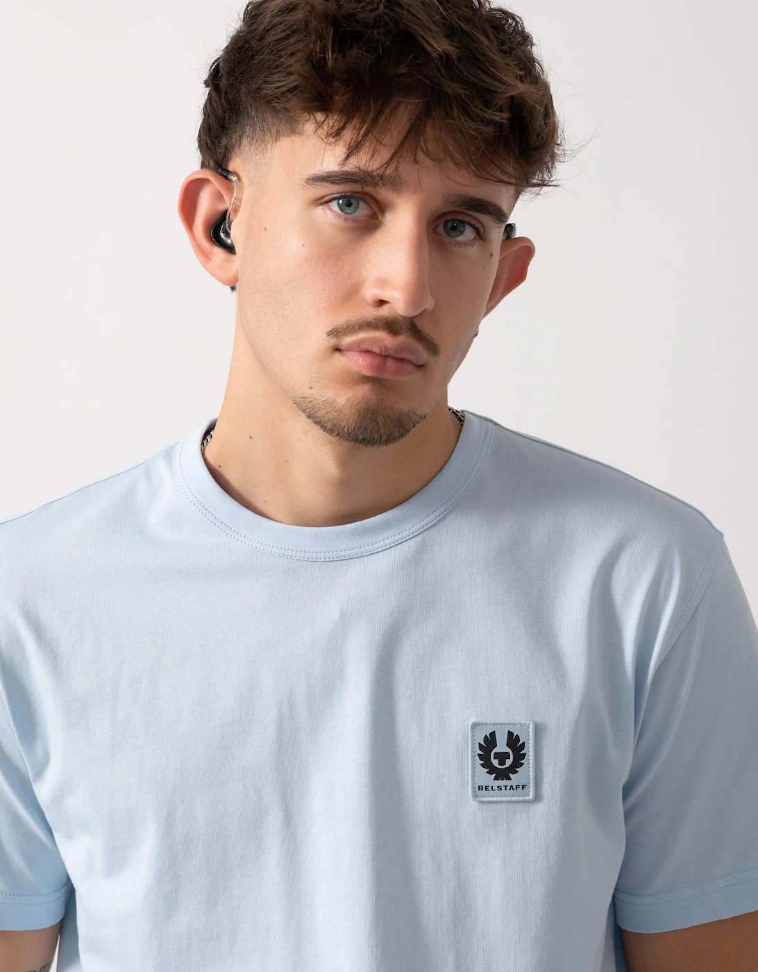Short Sleeved Mens Logo Patch T-Shirt  - Sky Blue