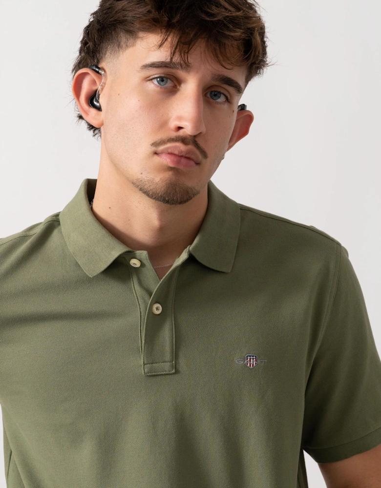 Mens Regular Fit Short Sleeve Shield Logo Pique Polo - 379 Dry Herb Green