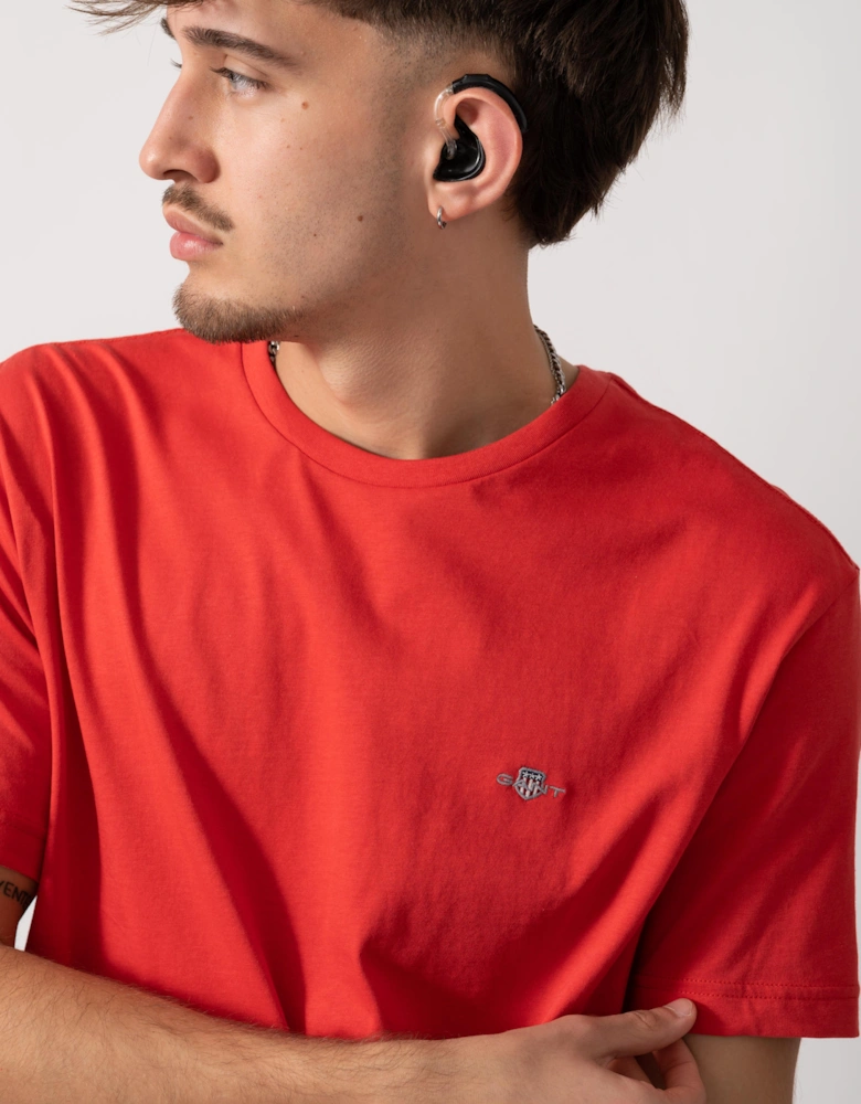 Mens Regular Fit Short Sleeve Shield Logo T-Shirt - 641 Rose Red