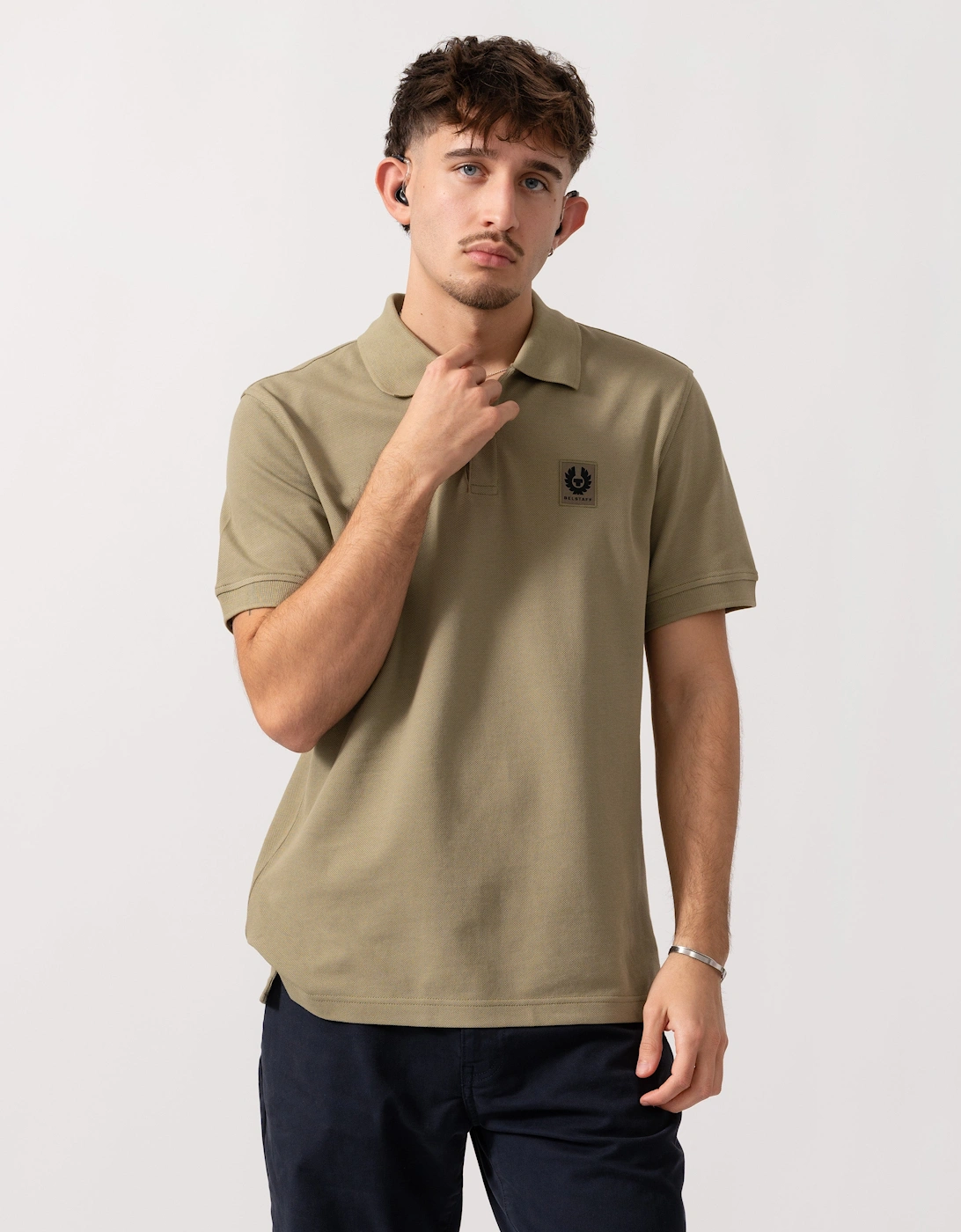 Belstaff Men's Tan Short Sleeved Polo - Fatigue Green  40 L