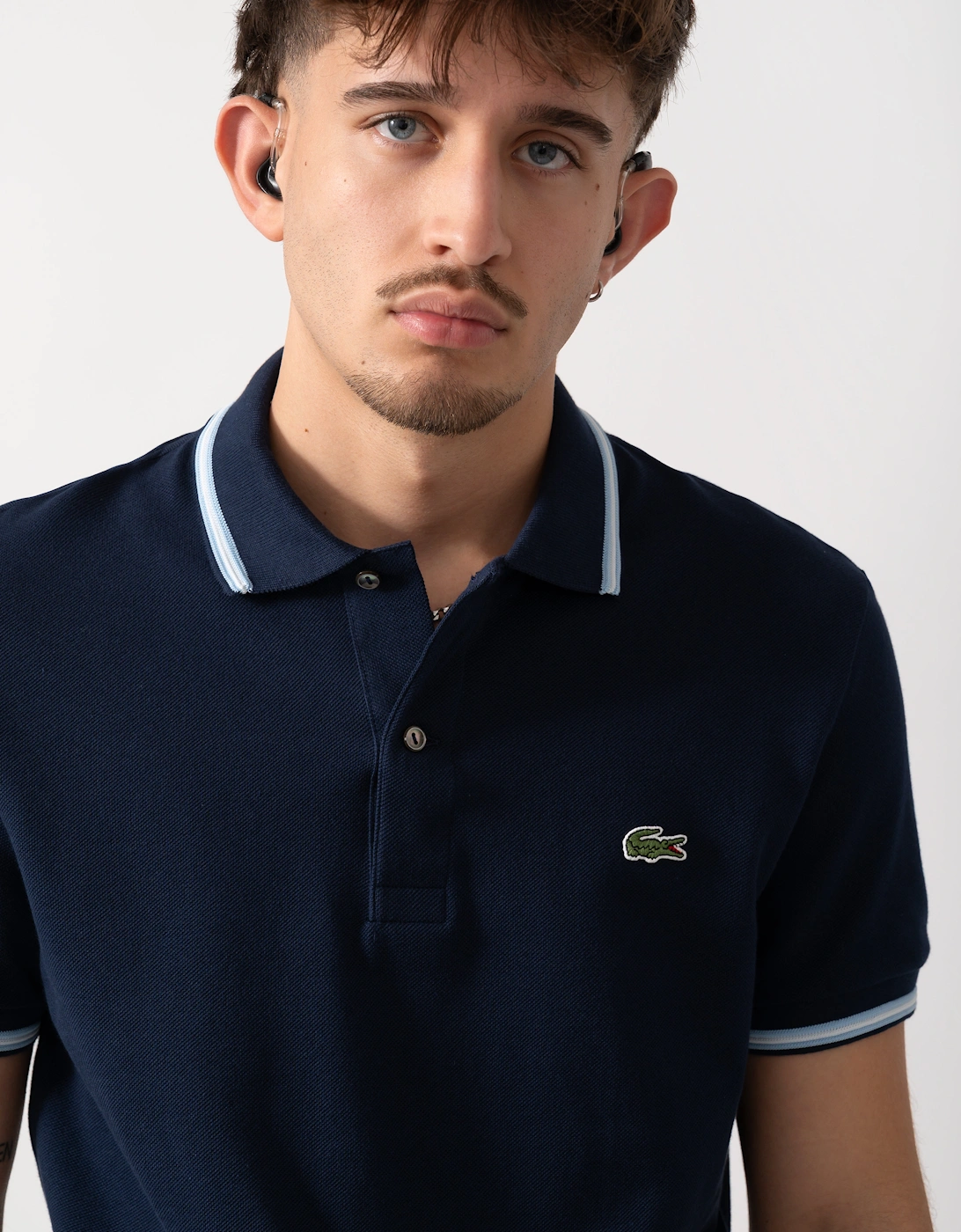 Contrast Collar Pique Mens Regular Fit Polo Shirt - Navy Blue