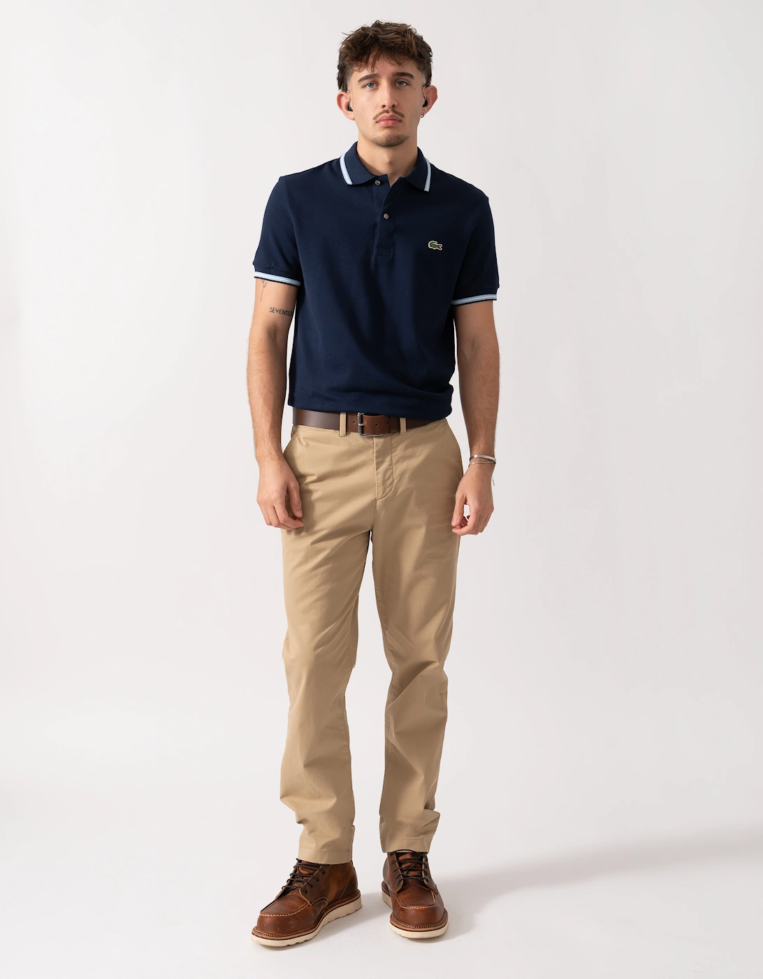 Contrast Collar Pique Mens Regular Fit Polo Shirt - Navy Blue