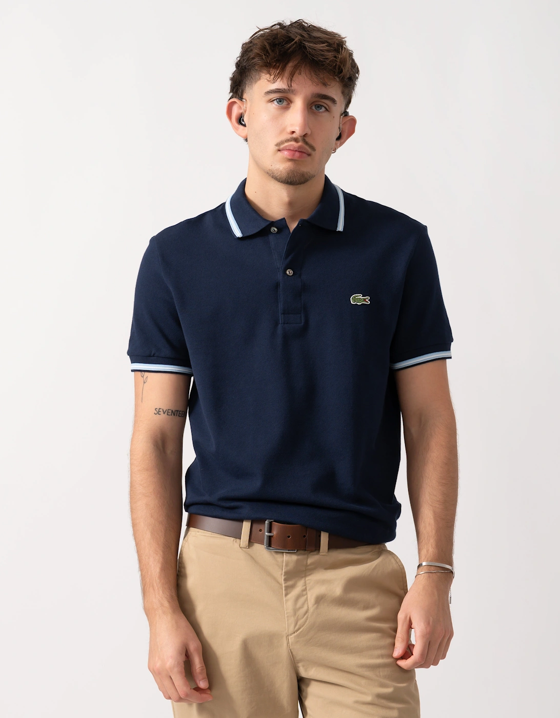 Contrast Collar Pique Mens Regular Fit Polo Shirt - Navy Blue, 5 of 4
