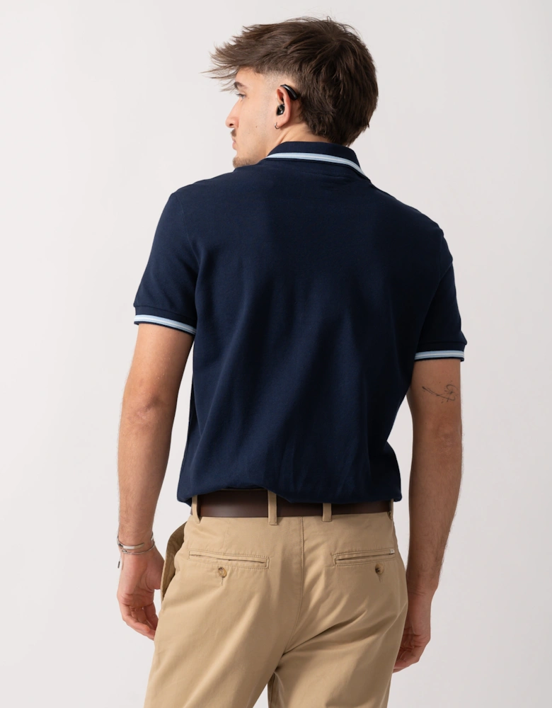 Contrast Collar Pique Mens Regular Fit Polo Shirt - Navy Blue