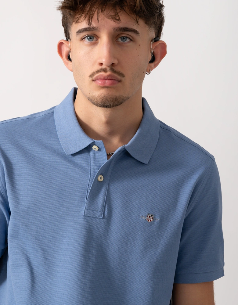 Mens Regular Fit Short Sleeve Shield Logo Pique Polo - 430 Faded Denim