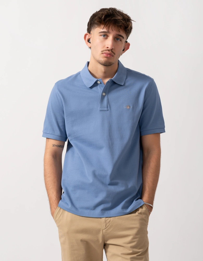 Mens Regular Fit Short Sleeve Shield Logo Pique Polo - 430 Faded Denim
