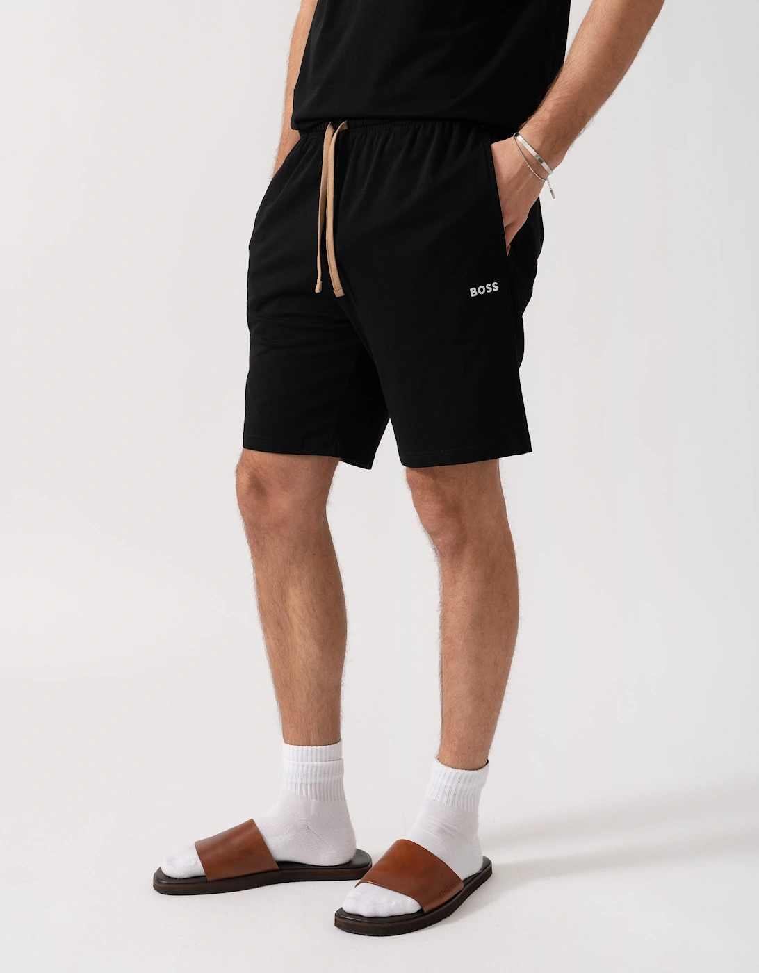 BOSS Orange Mix & Match Stretch-Cotton Loungewear Shorts with Embroidered Logo - Black 002