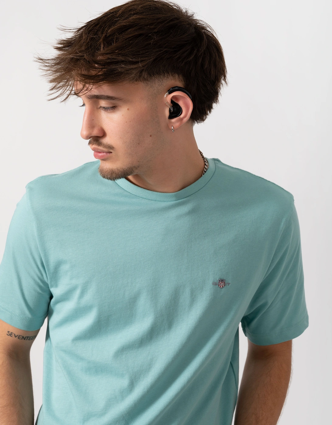 Mens Regular Fit Short Sleeve Shield Logo T-Shirt - 323 Muted Turquoise