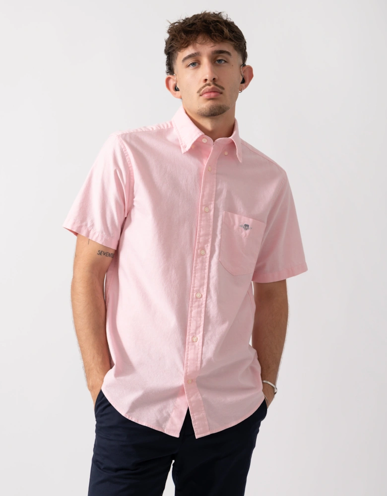 Mens Regular Fit Short Sleeve Oxford Shirt - 666 Washed Pink