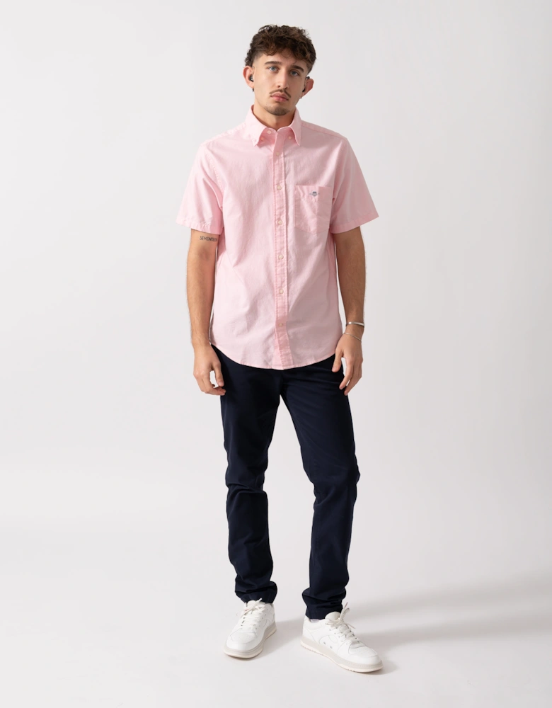 Mens Regular Fit Short Sleeve Oxford Shirt - 666 Washed Pink