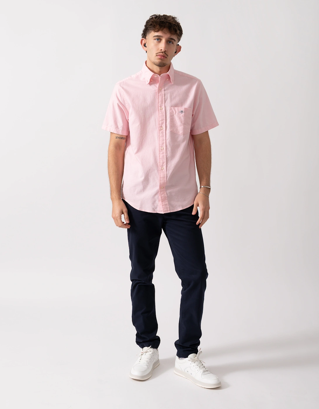 Mens Regular Fit Short Sleeve Oxford Shirt - 666 Washed Pink