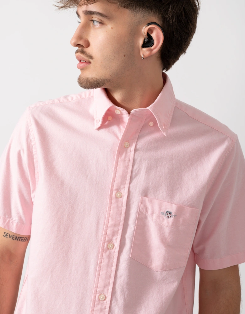 Mens Regular Fit Short Sleeve Oxford Shirt - 666 Washed Pink