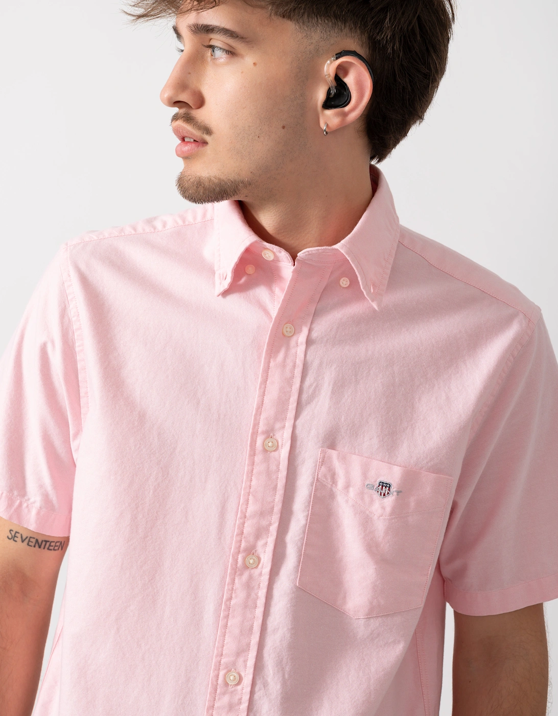 Mens Regular Fit Short Sleeve Oxford Shirt - 666 Washed Pink