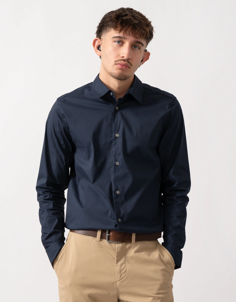 Baxters Mens Long Sleeve Slim Stretch Shirt - Navy