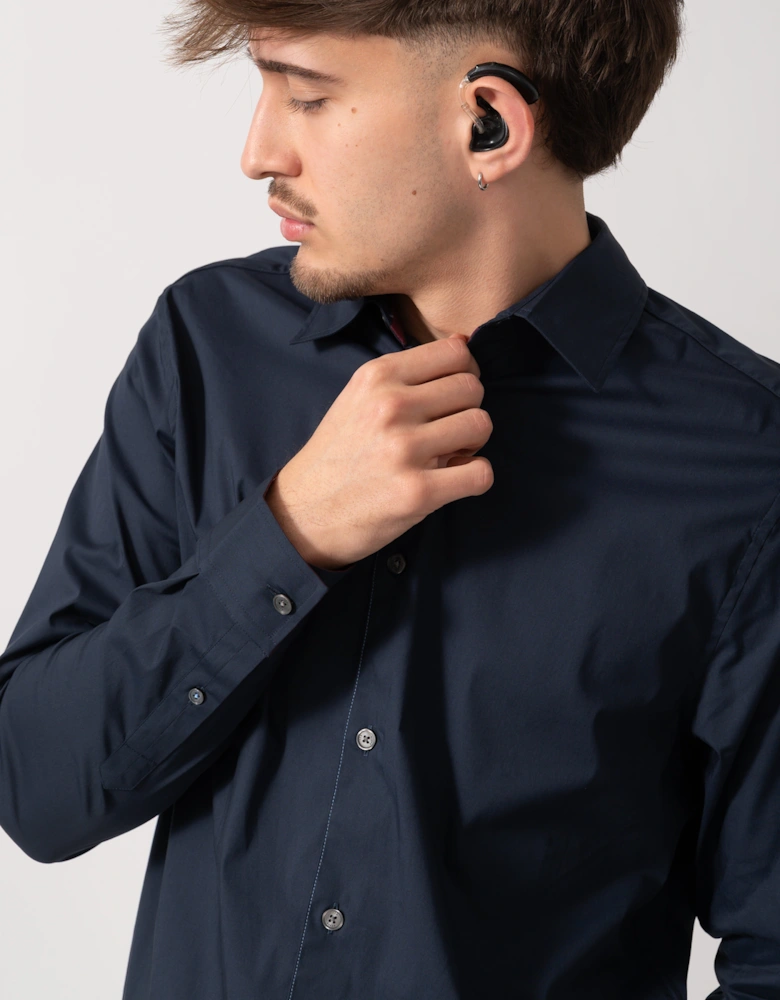 Baxters Mens Long Sleeve Slim Stretch Shirt - Navy