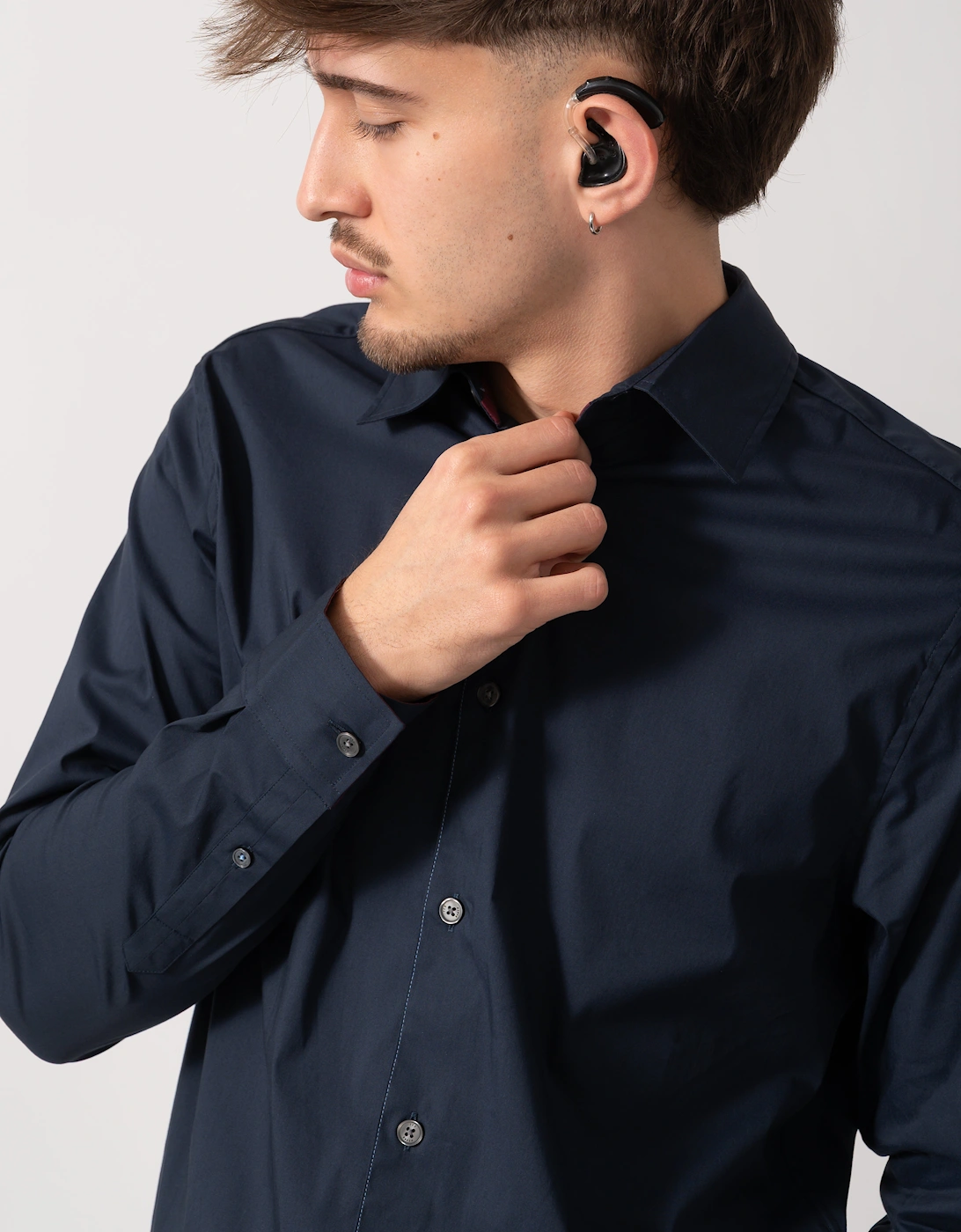 Baxters Mens Long Sleeve Slim Stretch Shirt - Navy