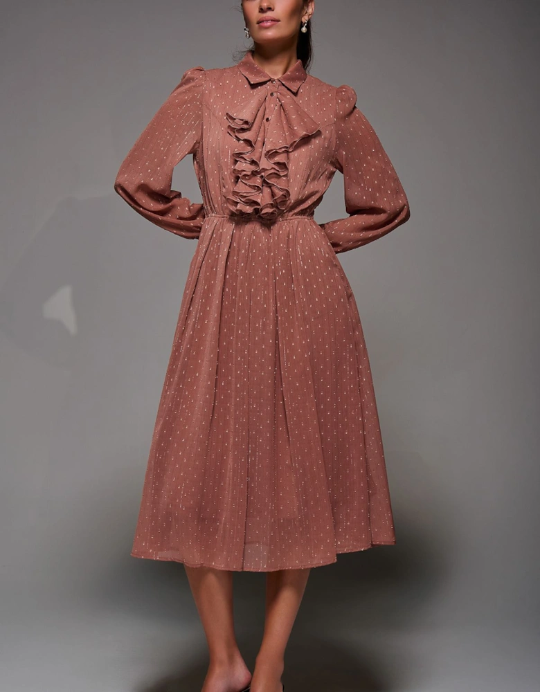 Textured Chiffon Ruffle Shirt Dress