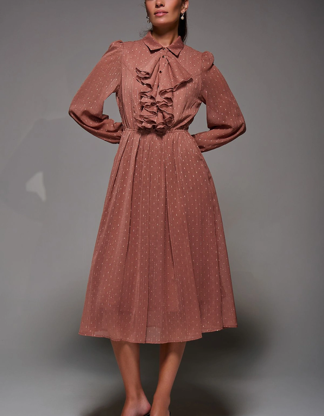 Textured Chiffon Ruffle Shirt Dress, 2 of 1