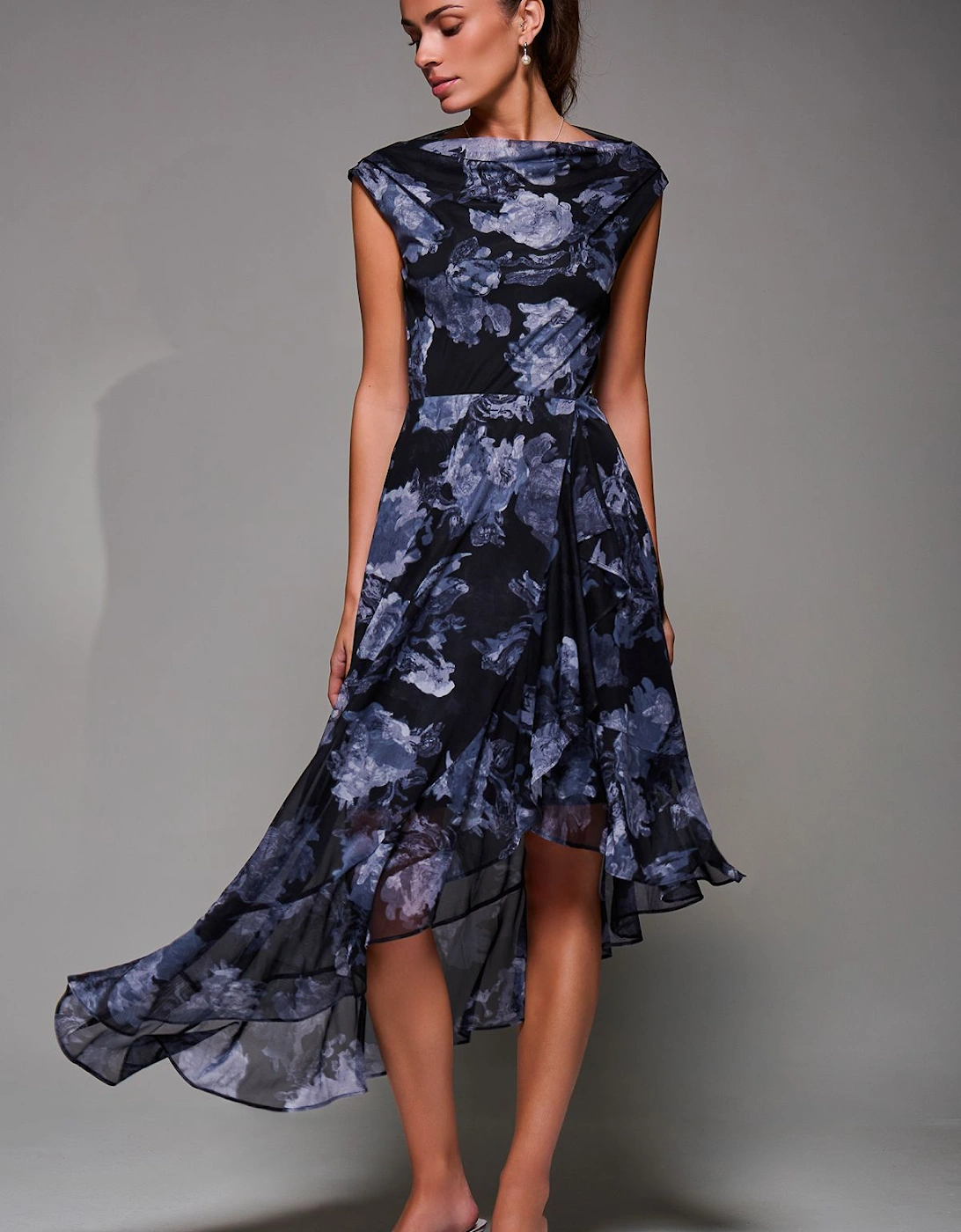 Asymmetrical Draped Mesh Midaxi Dress, 2 of 1