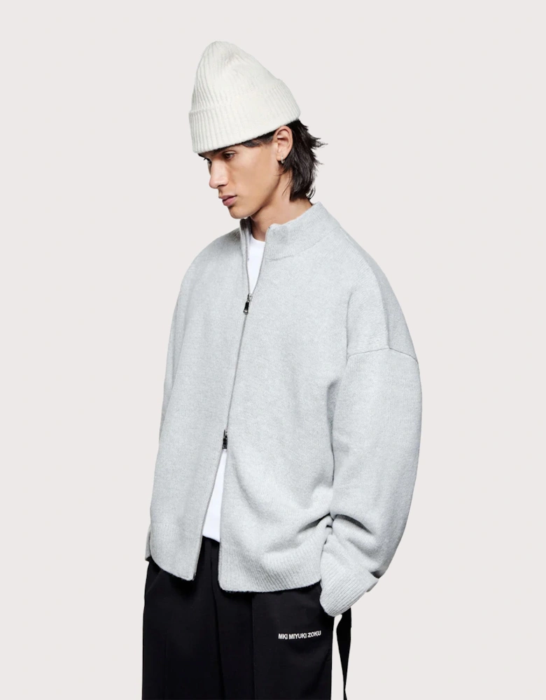 Oversized Fit Mohair Blend Knit Track Jacket